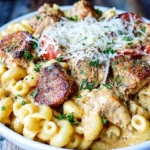 Slow Cooker Cajun Chicken Alfredo Recipe served with creamy pasta, chicken, and sausage